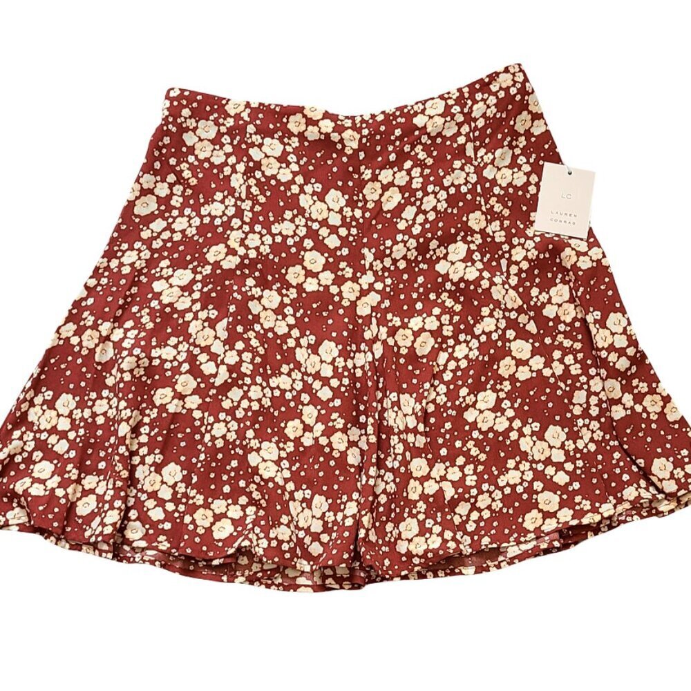 Lauren Conrad Floral Knee Length Skirt Women Large Maroon Preppy Transitional